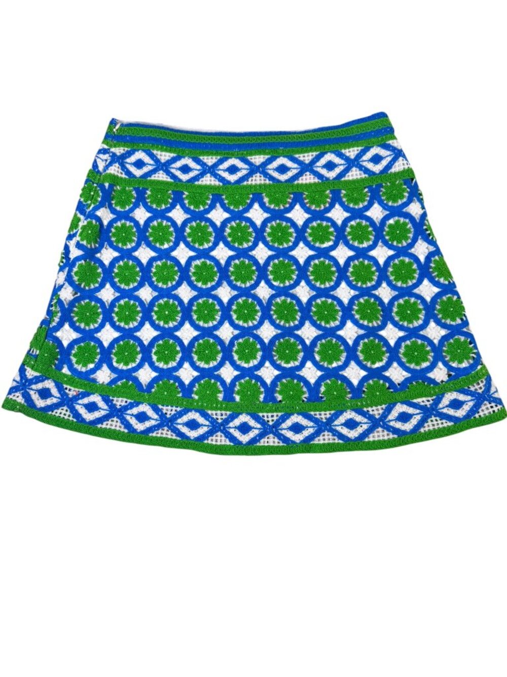 NWT Chelsea & Violet Colorful Green/Blue Crochet Floral A-Line Skirt Small